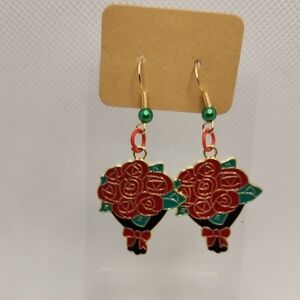 Red Rose Bouquet Earrings